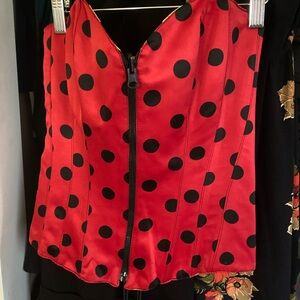 Frederick's of Hollywood Red and Black Polka Dot Corset